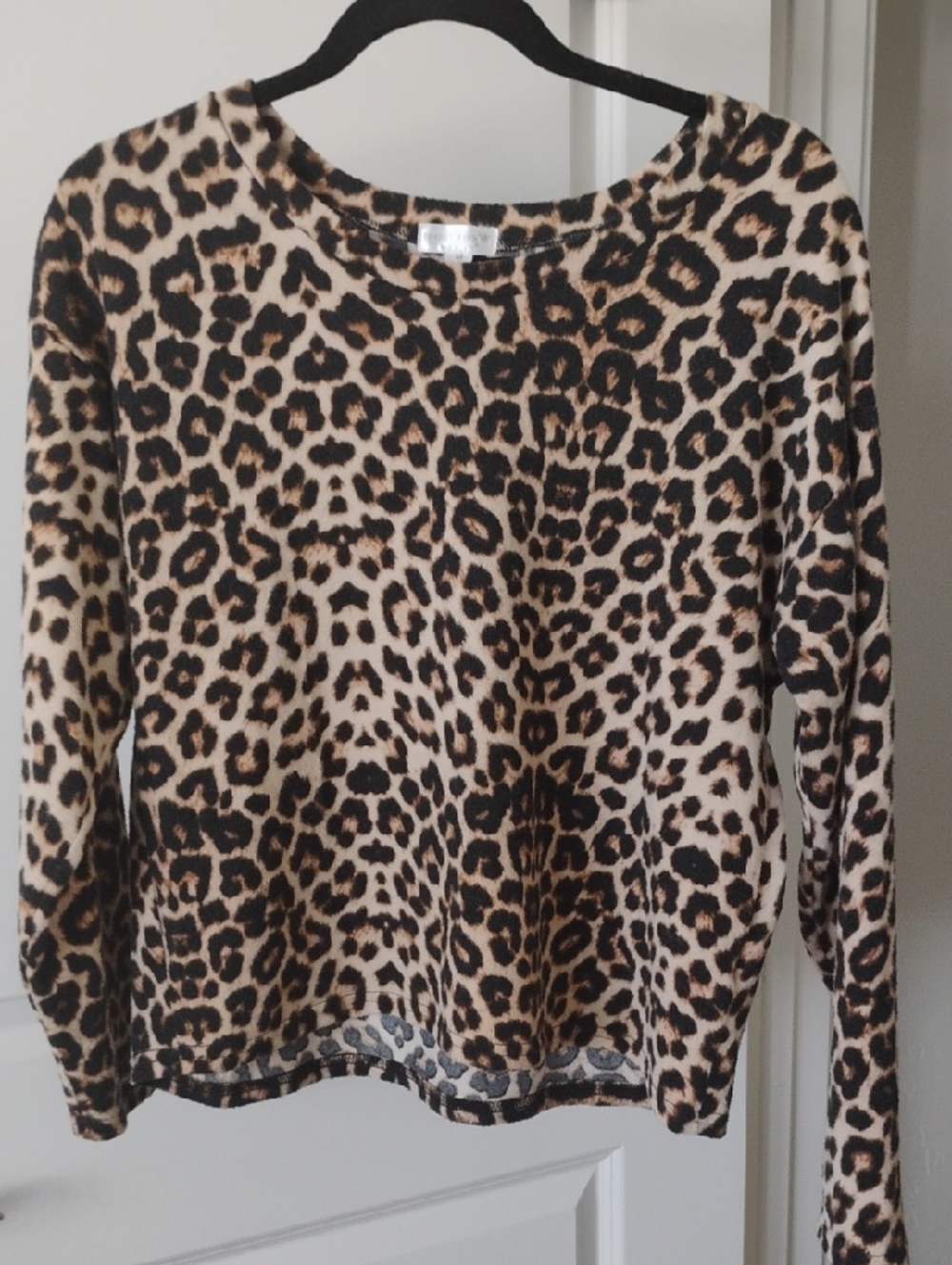 Leopard Print Crewneck Sweater in Tan and Brown